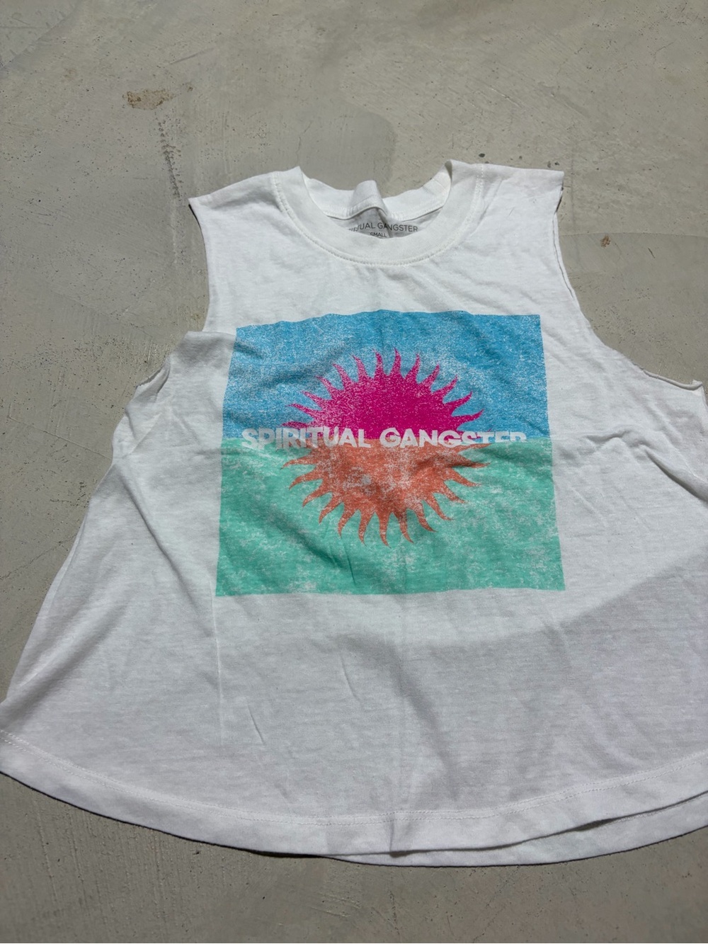Spiritual Gangster White Tank with Colorful Sun Graphic small - Picture 2 of 7